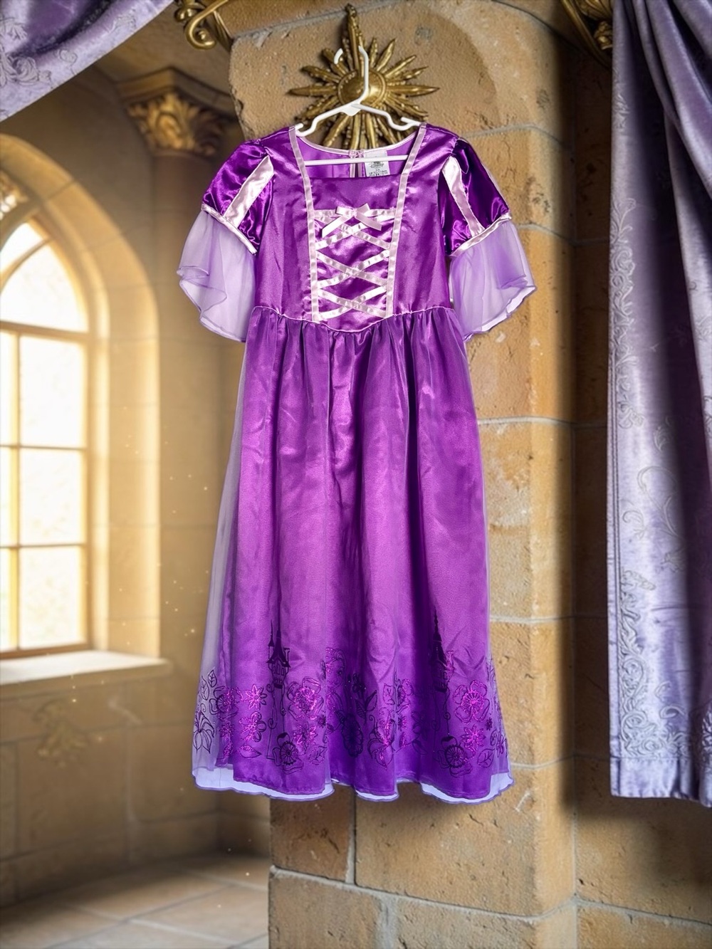 NWT Disney Store Rapunzel Girls Dress Lavender Satin Princess Costume Size 5